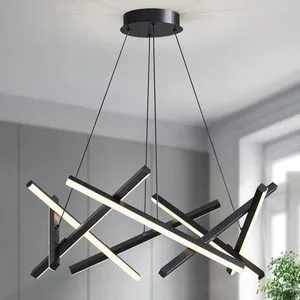Elegant Nordic Modern Simple Creative Linear LED Chandelier Minimalist Iron Eye-care Pendant Light for Living Room Bedroom
