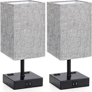 Smart Modern LED Table Lamp with Touch Sensor Fabric Shade Port Square Metal Base Glass Body for Bedroom Office Table Light