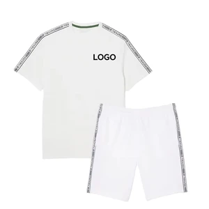 Custom Men's Pink 2-Piece Sports Set 100% Cotton Crew Neck Quick-Dry Short Sleeve T-Shirt Drawstring Shorts Lightweight
