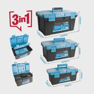 Fixtec Hard Tool Carrying Case Portable Waterproof 3 Plastic Boxes Set Toolbox