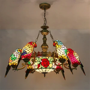 American Creativity Parrot Chandelier LED in Luxury Living Room Restaurant Bedroom Hotel Villa Cafe Art Color Glass Pendant Lamp