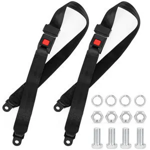 Golf Cart Seat Belt Kit 2 Pack Safety Restraint Nylon Strap Black Red Press Button Buckle Metal Bracket Hardware Custom OEM
