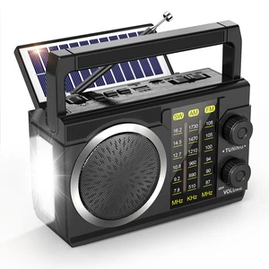 AM FM Radio Wireless Solar AA Battery TF Card/USB Playing USB-C Rechargeable Transistor Radios Flashlight Portable Radio