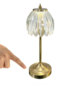vintage rechargeable table lamp 3 CCT touch dimming with tulip clear glass lamp shade for living room camping patio living room