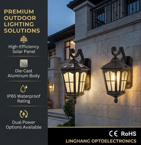 Solar Wall Light IP65 Waterproof Vintage Lantern Sconce with Dusk to Dawn Sensor Die-cast Aluminum Exterior Lamp Garden Porch