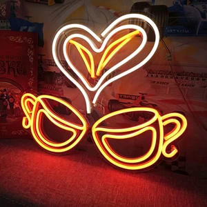 Coffee Cup Neon LED Sign Acrylic Wall Light Warm White Dimmable IP65 Mounted for Bar Decor