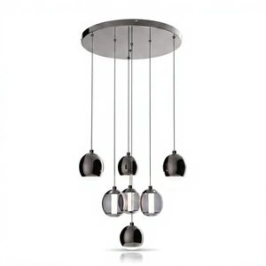 Modern Oval Glass Pendant Light Black LED Chandelier Adjustable Height E27 Bulb Base 3500K Warm White For Living Room