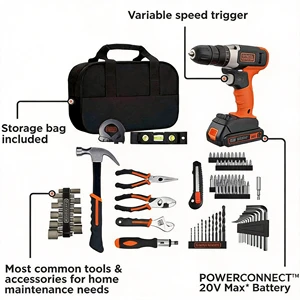 Professional 20V MAX Drill/Driver Home Tool Kit 25-Piece Set with Battery & Charger Chrome-vanadium Steel Plastic Box