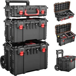 Airaj Heavy Duty Aluminum Rolling Tool Box Waterproof Wheels Modular Stackable Design Telescopic Pull Rod Handle Removable Box