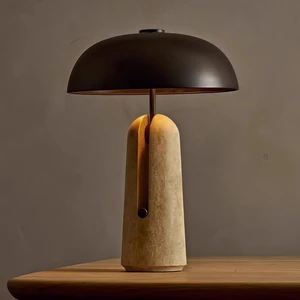 Online Wholesale Wabi-Sabi Natural Yellow Travertine LED Table Lamp Modern Creative Mushroom-shaped Indoor Decor Table Lamp