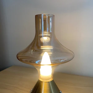 European Iron Rechargeable Battery Operated Crystal Candlestick Colored Glass Touch Control Table Lamp Handhold Night Decor Lamp
