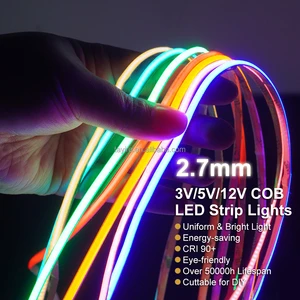 Flexible COB Led Strip 2.7mm Warm White Multi Color for Room Car TV Decoration 480leds/m Dimmable 3V 5V 12V Cob Strip Light 3mm