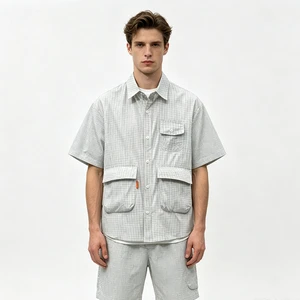 Factory Price Japanese Style Outdoor Functional Summer Casual Multi-Pocket Short Sleeve Set Quick-Dry Waterproof 100% Polyester