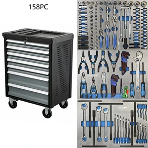 158PCS Tool Set + 7-Drawer Rolling Tool Chest, Compact Tool Cart with Wheels for Home Garage Workshop, 3-Year Warranty