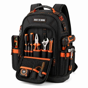 Heavy Duty Tool Backpack With Reinforced Base And Organized Storage For Electricians