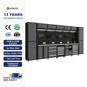 Heavy Duty Modular Garage Workbench With Pegboard Cabinet Storage System For Automotive Workshop Use