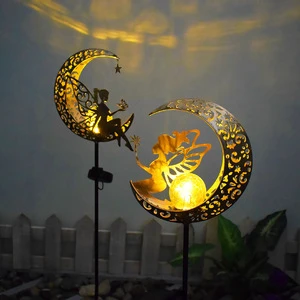 Outdoor Solar Garden Landscape Lights | Hollow Iron Moon Sun Decorative Stake Lamp Waterproof for Yard Pathway Patio