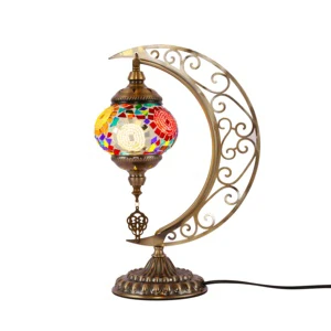 Turkish Style Bohemian Style Luxury Handmade Mosaic Round Iron & Glass Table Lamp for Christmas Decoration