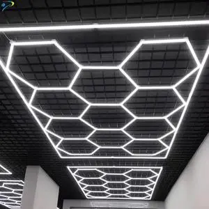 High Power LED Honeycomb Lights 2.4*4.8M 8*16FT IP65 Auto Detailing Work Lighting 110V 220V Hexagonal Garage Roof Light