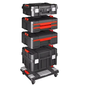 AIRAJ 3in1 Professional Durable Waterproof Toolbox Set Portable Hard Plastic Trolley Stackable Toolcase With Drawers & Wheels