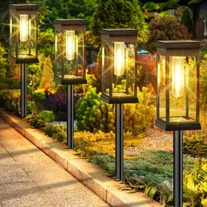 High Brightness Solar Pathway Lights, 1200mAh 18650 Battery (Not 600mAh AA), Last 10-12 Hours, IP65 ABS Garden Lawn Lamp