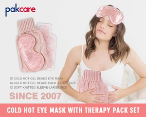 Cold Hot Therapy Set With Gel Beads Eye Mask & Large Hot Water Bottle With Knit Sleeve