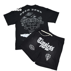 Fashion Brand Men's Casual Summer Gym T-Shirts Shorts Set Quick Dry Breathable 100% Cotton Short Sleeve Running