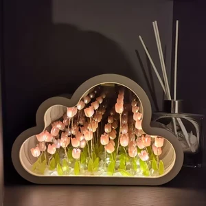Diy Cloud Mirror Tulip Flowers LED Table Night Lamp Holiday Lighting with Shade Pictures