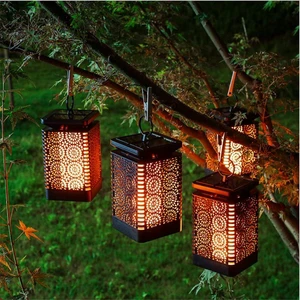 Outdoor Landscape Solar Lighting Lantern Flickering Flame 12led Hanging Solar Lights Auto On/Off Solar Outdoor Patio Lighting