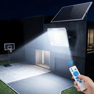 Commercial Grade Solar Powered Floodlight With Separate Panel 5m Cable Dusk to Dawn Auto On/Off Security Light for Garage