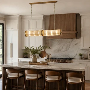 Horizontal Linear Clear Fluted Glass Pendant Lamp Thin Suspension Wire for Villa Kitchen Counter Decor Lamp