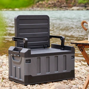 60L Multifunctional Sit-Down Foldable Camping Storage Box Customizable Logo PP For Outdoor Camping Travel Car Storage Tools