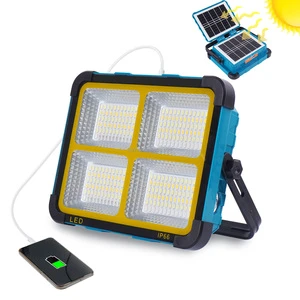 Dual Solar Panel High Conversion Rate IP66 LED Floodlight Rechargeable Camping Emergency Outdoor Work Lights with Bracket