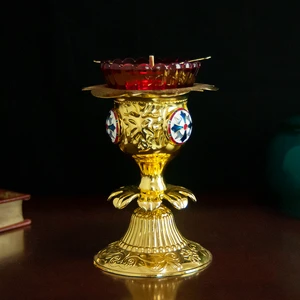 Orthodox Church Cross Vigil Lamp Gold Plated Religion Decor Church Oil Lamp Home Table Oil Lamp With Glass Cup Wick
