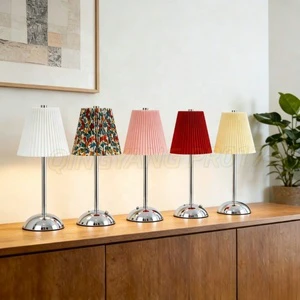 Customizable Modern Mirror Silver Body Fabric Shade Portable Rechargeable Touch Stepless Dimming Eye Caring LED Table Lamp