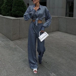 Blueberry Infalable Suit Bating Corporate Gownsmen Long-sleeve Collared Shirt Draped Wide-leg Pants Stylish Two-piece Set