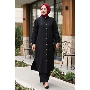 Black Women's Casual Two-Piece Set with Trimmed Sleeves All Seasons Breathable Imported Linen