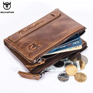 BULLCAPTAIN Brand Credit Card Coin Purse Retro Top Layer Cowhide Wallet Short Men's Business Wallet Zipper Buckle Wallet