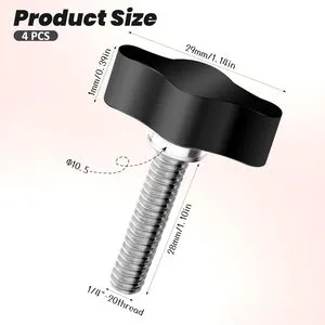 4 Pack Black Adjustable Tee Wing Aluminum Knob Stainless Steel Coarse Thread 1/4-20 X1 Inch Hand Tighten Threaded Thumb Screw