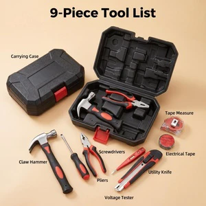 Multi Function 9Pcs Household Hand Tool Kit for Daily Home Maintenance and Repair