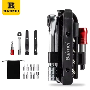 BAIMEI Aluminum Alloy Portable Multifunctional Bicycle Repair Tool Kit Flex Head Ratchet Wrench Set Screwdriver Bits Model WX-3