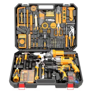 Wholesale Multifunctional Household Cordless Electric 46-Piece Stainless Steel Tool Set Hard Case Impact Drill Angle Grinder