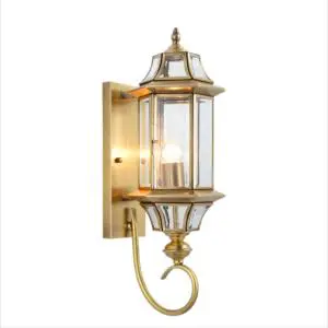 Splendid Traditional Brass Lantern Wall Sconce Luxury Faceted Glass Vintage Indoor Outdoor Mansion Porch Hanging Lamp Art Glow