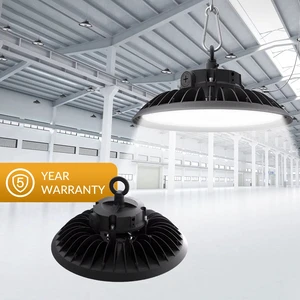 Certified, DLC Certified LED Round Highbay Light 100W-300W 5000K for Garage Warehouse Lighting 5-Year Warranty