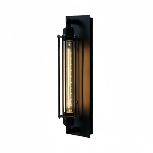 Indoor Retro Wall Lantern E27 Base Long Tube Black Iron Stair Balcony Porch Corridors Bedside Vintage Wall Mounted Lamps