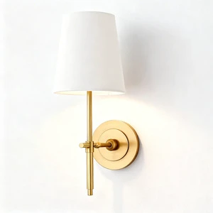 All-copper American-style Retro LED Fabric Shade Bedroom Bathroom Staircase Corridor Villa Wall Lamp with Knob Switch