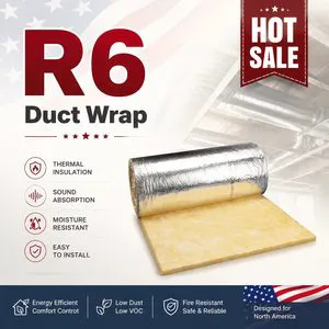 USA ASTM E84 Fireproof R6 2.2inch Fiberglass Wool Duct Wrap HVAC Insulation Unfaced Class A1 Fire Resistant Energy Warehouse