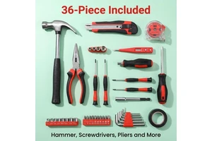 36 Piece Essential Portable Hardware Tool Box Set for Small Apartment Fix and DIY Repair