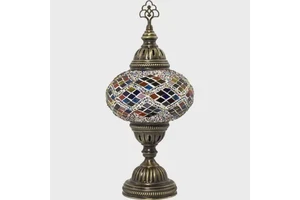 Turkish Handmade LED Desk Lamp Tiffany Stained Glass Mosaic Lampshade Electric Table Lamps Bedroom Application Turquoise Base