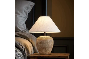 Factory Handmade Art Clay Pot Table Lamp Fabric Lampshade Bedroom Hotel Bedside Desk Lamp E27